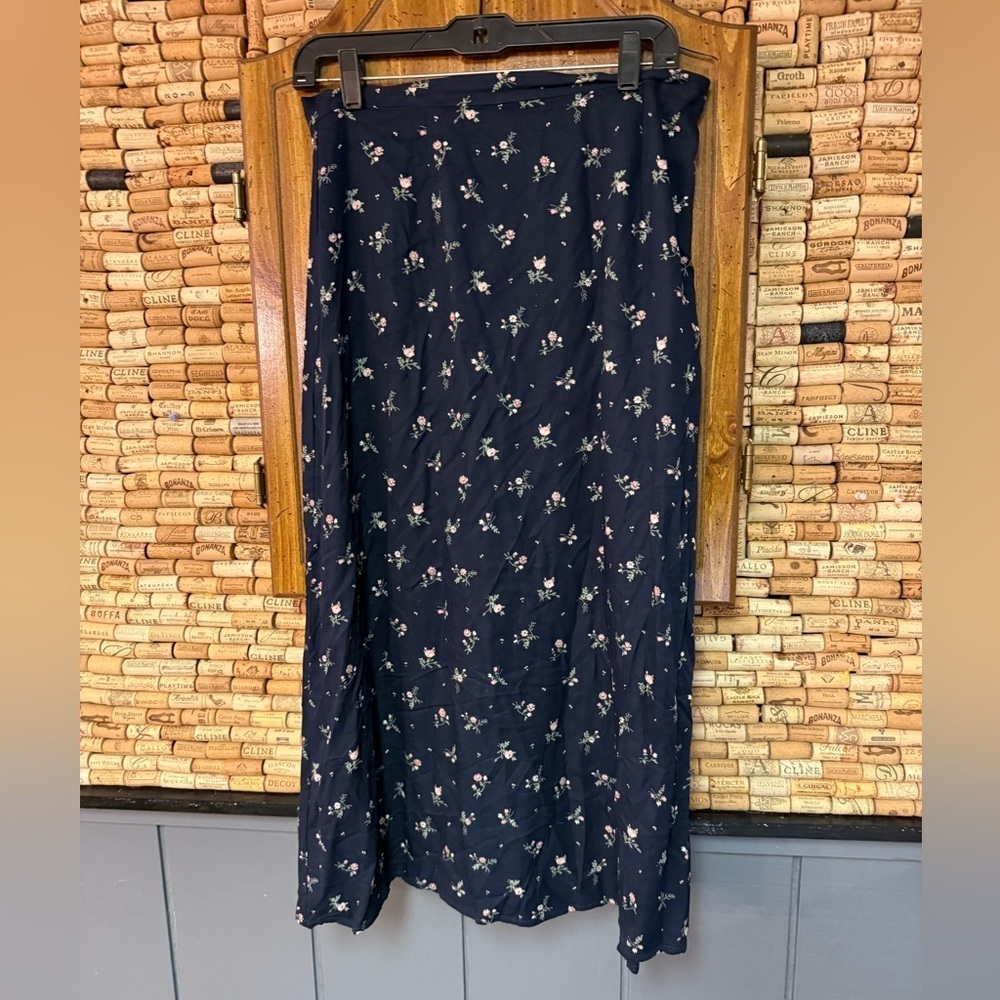 Vintage 90s Hunt Club Navy Floral Prairie Cottagecore Maxi skirt size 14